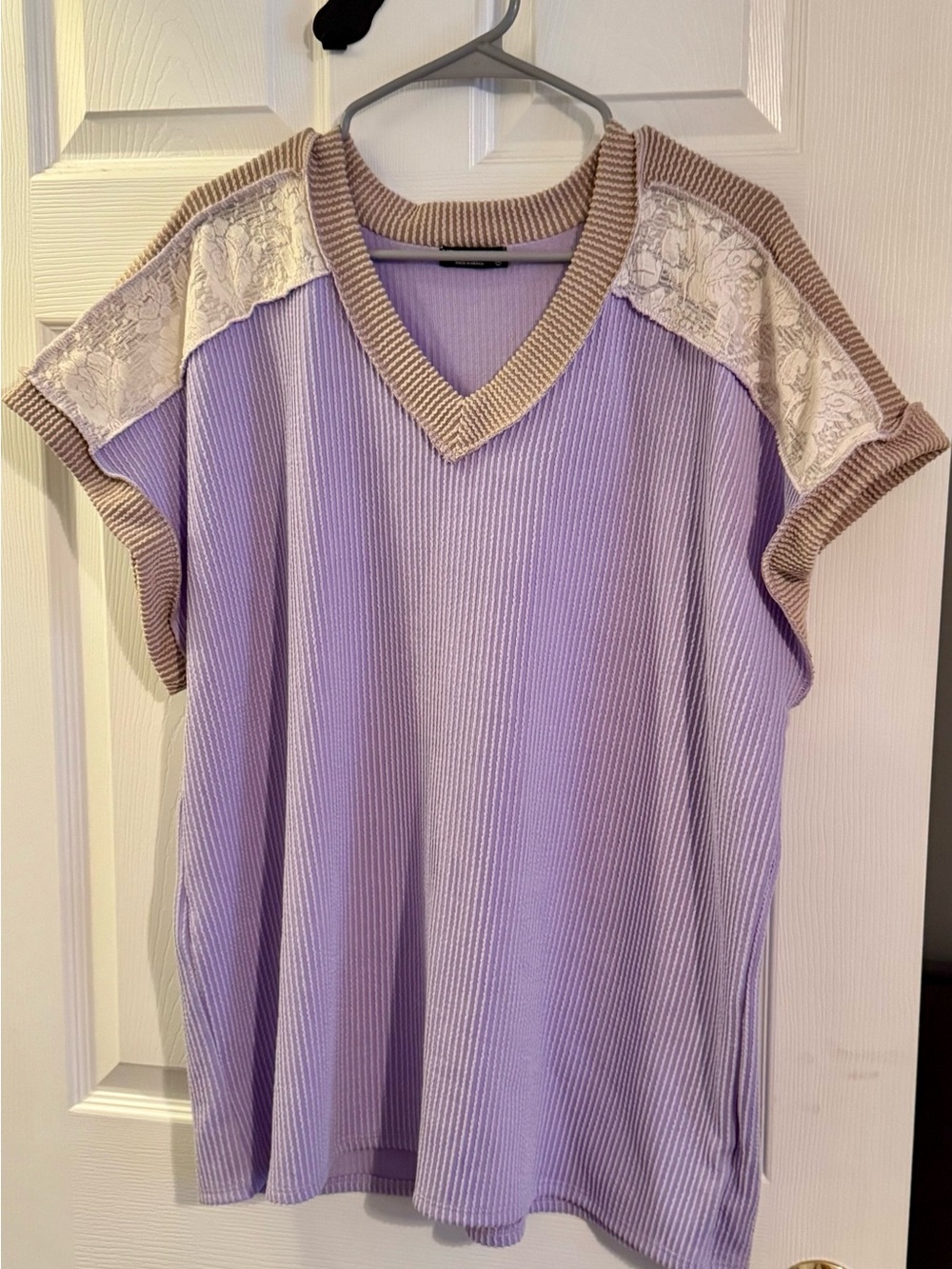 HEIMISH USA Lilac V-Neck Tank with Beige Rib & Ivory Lace